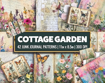 Cottage Garden Junk Journal Pages: Floral Ephemera, Scrapbook Supply (Digital Download)