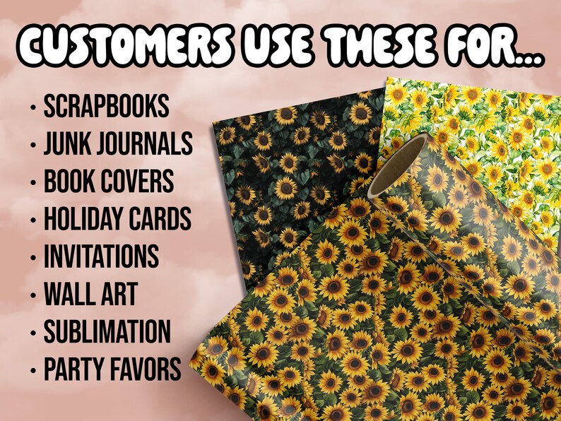 Sunflower Digital Paper Sun Floral Seamless Pattern Autumn Fall