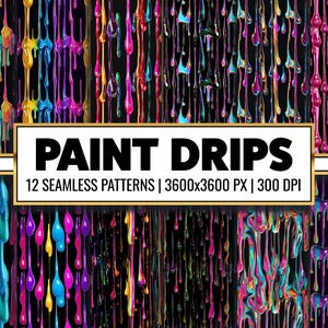 Rainbow Dripping Paint Digital Paper Colorful Droplets Seamless Pattern Creative Paint Drops Scrapbook Ice Cream Drips Printable Paper