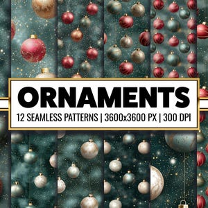 Gold Christmas Ornament Digital Paper: Seamless Patterns (PNG)
