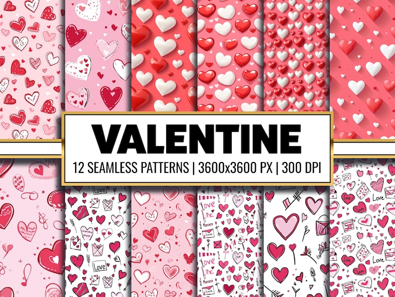 Valentine Theme Digital Paper Valentine Heart Seamless Pattern Pink ...
