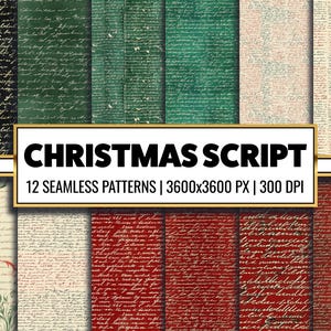 Natale Vintage Script Seamless Pattern Xmas Script Cartoncino Texture Vecchia Scrittura a Mano Carta Digitale Rosso Verde Scrapbook Corsivo Artigianato