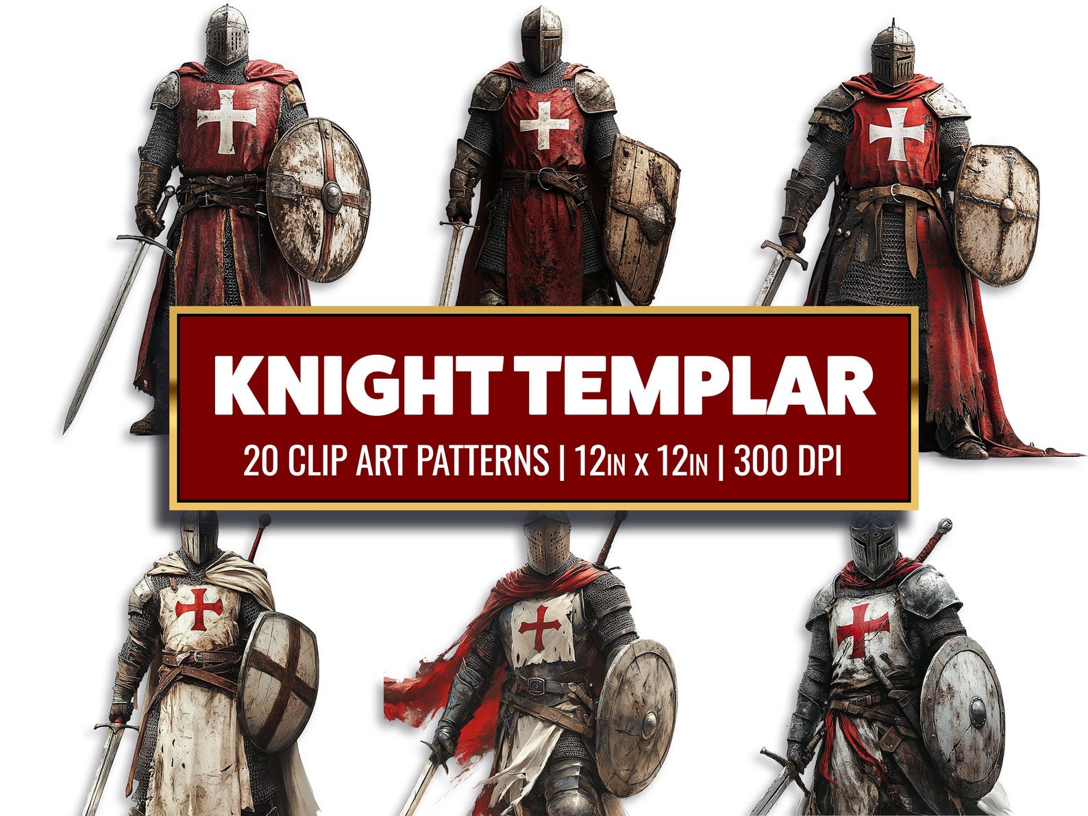 Templar Knight Clipart Medieval Warrior Digital Paper Craft Middle Ages ...