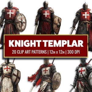 Templar Knight Clipart Medieval Warrior Digital Paper Craft Middle Ages Solider Fantasy Design