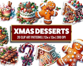 Xmas Dessert Clipart: Vintage Christmas Sweets, Gingerbread (Digital Paper)