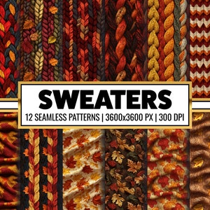 Sweater Fabric Texture Digital Paper Pack, Realistic Autumn Scrapbook pages, Knit Paper Pattern Designs
