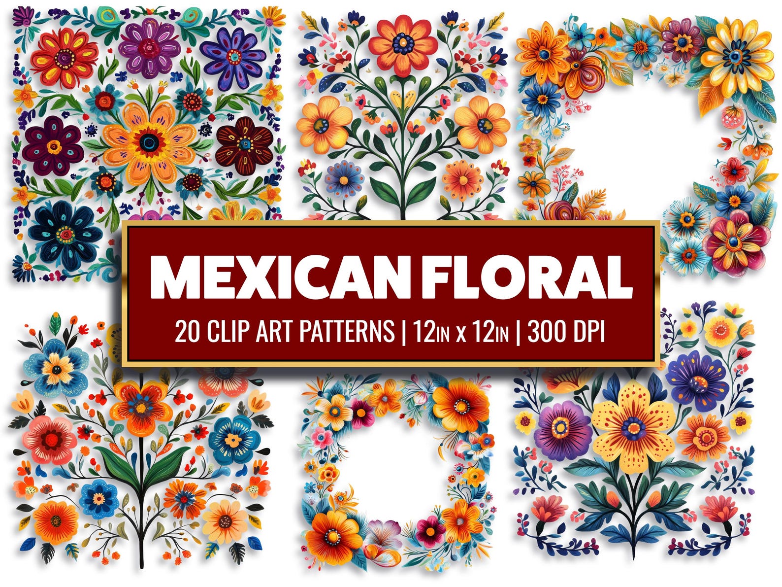 Mexican Floral Clip Art: Fiesta Flower Digital Paper (digital Download ...