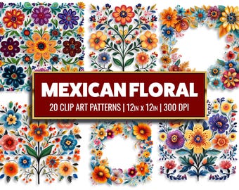 Mexican Floral Clip Art: Fiesta Flower Digital Paper (Digital Download)