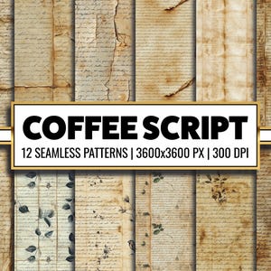 Kaffee Skript Digitales Papier Etikett Junk Journal Handgeschriebenes Neutral Braun Nahtloses Muster Pergament Tee Gebeiztes Bedruckbares Papier PNG