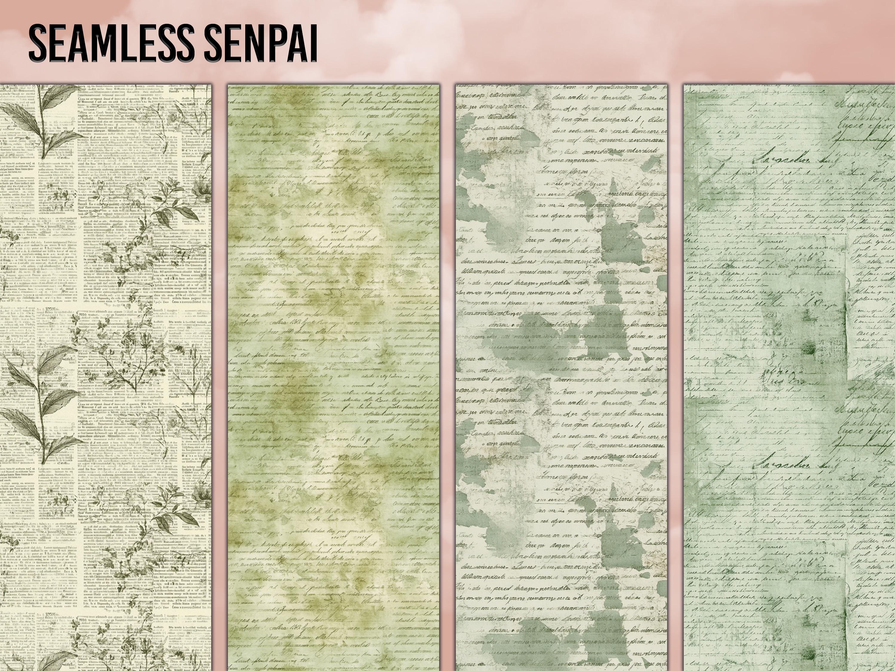 Sage Green Script Paper Pack: Botanical Seamless Patterns (digital ...