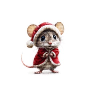Christmas Mouse Clipart Watercolor Printable Animal Paper Craft PNG (Digital Download)