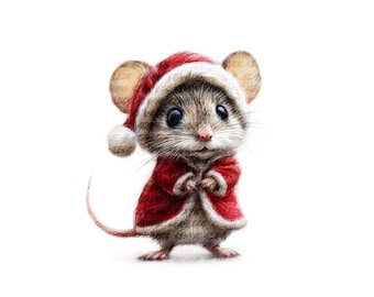 Christmas Mouse Clipart Watercolor Printable Animal Paper Craft PNG (Digital Download)