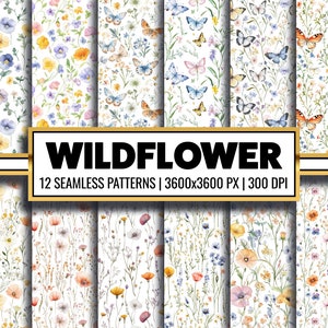 Wildflower Printable Paper Shabby Chic Seamless Pattern Romantic Flower Scrapbook Floral Butterfly Journal Paper Flower Ephemera