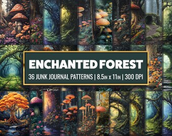 Enchanted Forest Junk Journal Kit: 36 Fantasy Digital Papers (8.5x11, 300 dpi)