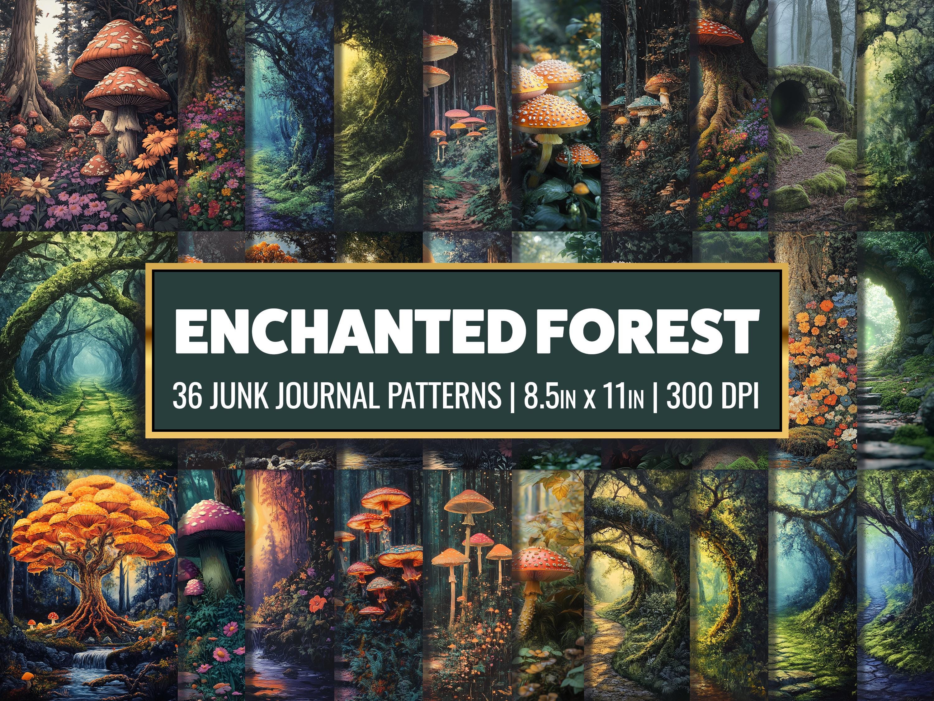 Enchanted Forest Junk Journal Kit: 36 Fantasy Digital Papers (8.5x11 ...