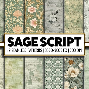 Saliegroen scriptpapierpakket saliegroen afdrukbaar papier PNG groen botanisch naadloos patroon digitaal scriptpapier voor junk Journal Supply and Kit