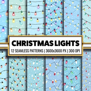 Preppy Blau Weihnachtslicht Digitales Papier Winterlicht Musterdesign für Scrapbook, Junk Journal und Winter