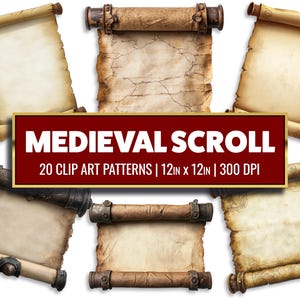 Middeleeuwse rol clip art scroll digitaal papier vintage scroll afdrukbare papier ambachtelijke scroll scrapbook ongewenste tijdschrift levering