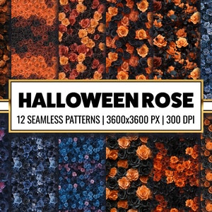 Halloween Roses Printable Paper Orange Rose Seamless Pattern Violet Rose Digital Paper Halloween Floral Scrapbooking