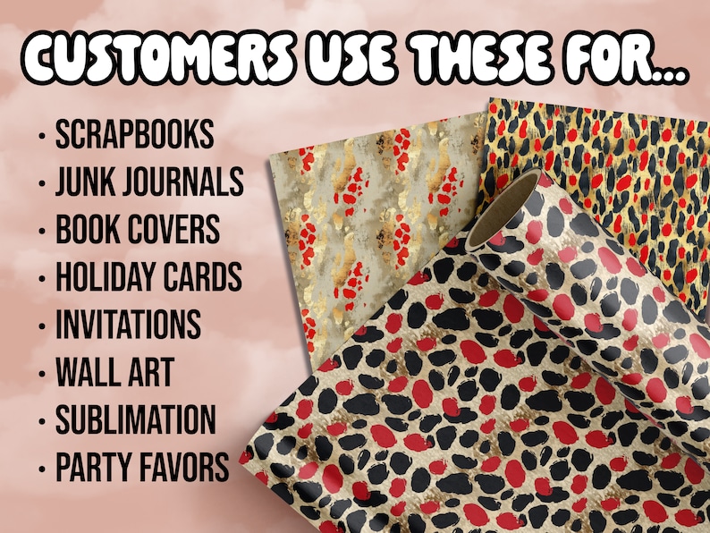 Scarlet Digital Paper Gold Leopard Seamless Pattern Red Gold Safari