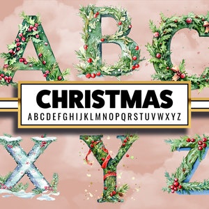 Watercolor Green Christmas Alphabet Christmas Letter Clip Art Christmas Font PNG Xmas Alphabet
