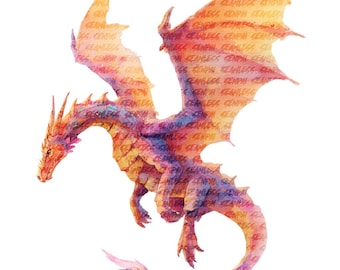 Dragon Clipart Fantasy Watercolor Mythical Creature Paper Craft PNG (Digital Download)