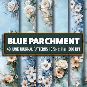 Blau Floral Junk Journal Papier: Shabby Chic Scrapbook Papier (digitaler Download)