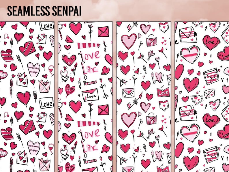 Valentine Theme Digital Paper Valentine Heart Seamless Pattern Pink ...