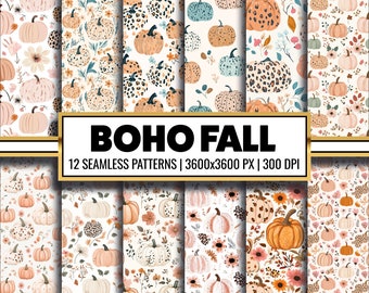 Boho Herbst Digitales Papier Neutral Boho Muster für Scrapbooking und Junk Journal Hintergrund