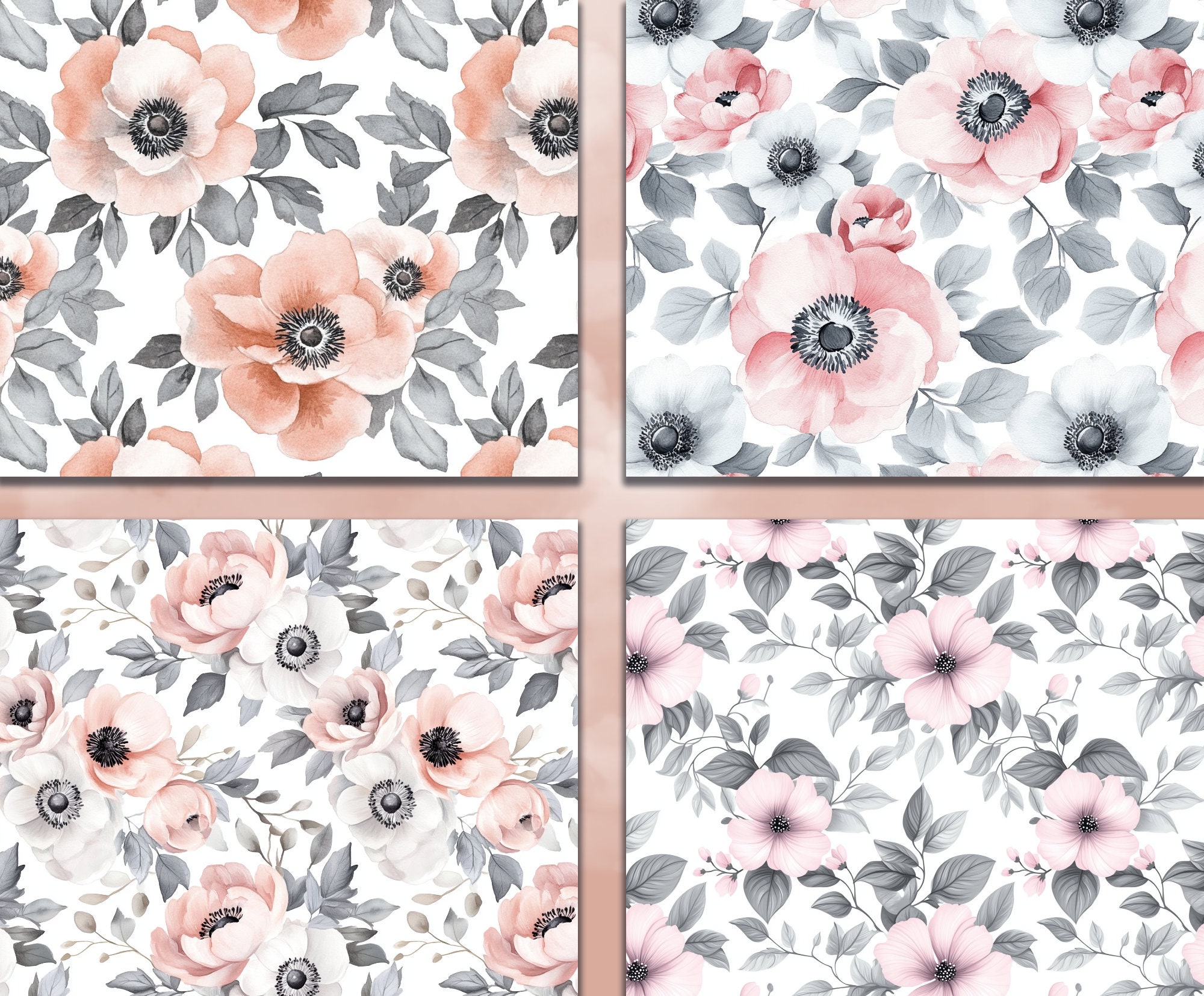 Pink Watercolor Floral Digital Paper: Shabby Chic Patterns (digital ...