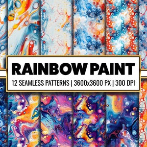 Rainbow Neon Paint Digital Pattern Paint Splatter Seamless Pattern Abstract Paint Background Scrapbook Paper Craft Printable Junk Journal