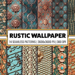 Distressed Patina Digital Paper, seamless antique copper textures, printable scrapbook paper backgrounds, grunge copper and patina blue