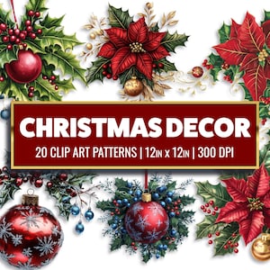 Christmas Decor Clip Art Holiday Decoration Digital Paper Craft Christmas Ornament Printable Paper PNG Watercolor Xmas Scrapbook Supply