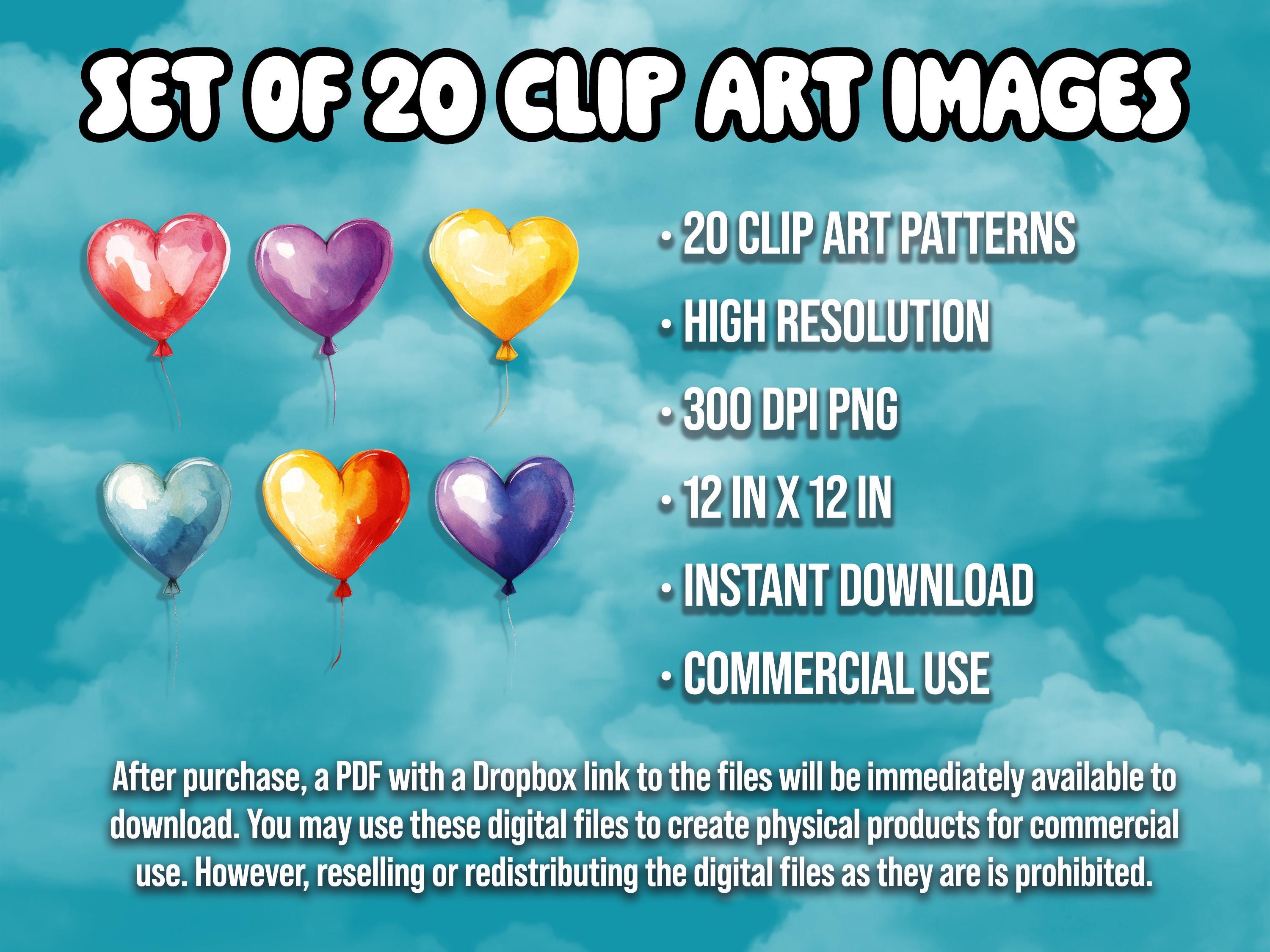 Heart Balloon Clip Art Valentin Balloon Printable PNG Watercolor Heart ...