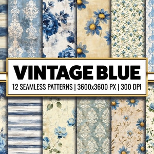 Vintage blauw digitaal papier blauw ongewenste tijdschriftlevering naadloos patroon shabby blauw afdrukbaar papier grungy vintage behang voor sublimatie