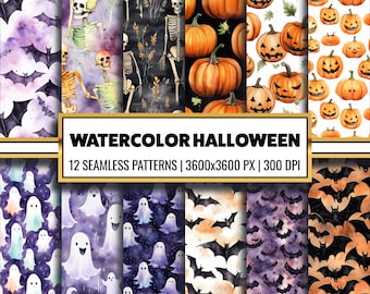 Aquarell Halloween Musterdesign Halloween Digital Papier Geist und Kürbis Scrapbook Papier Halloween Junk Journal