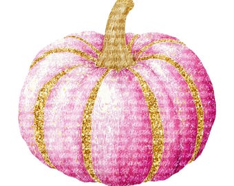 Pink Halloween Pumpkin Clipart Spooky Glitter Paper Craft Watercolor PNG Digital Downloads