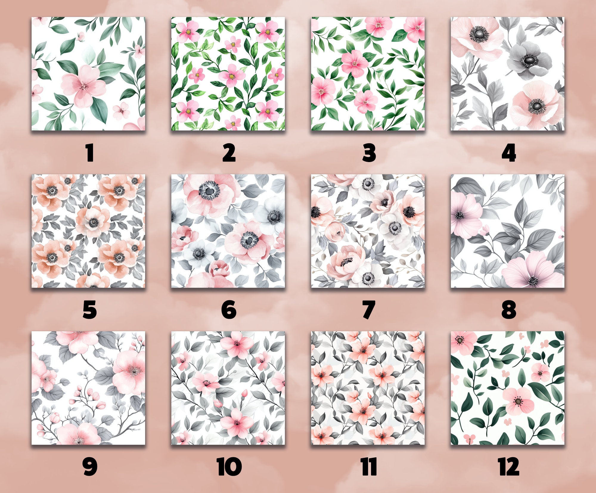 Pink Watercolor Floral Digital Paper: Shabby Chic Patterns (digital ...