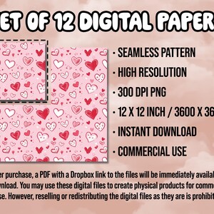 Valentine Theme Digital Paper Valentine Heart Seamless Pattern Pink ...