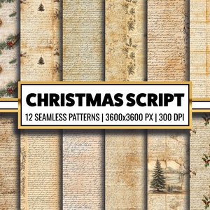 Script vintage de Noël papier numérique écriture manuscrite modèle sans couture vieille lettre d'écriture manuscrite pour scrapbooking et journal indésirable