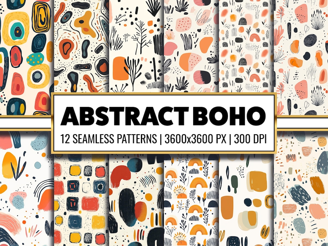 Abstract Boho Seamless Pattern: Botanical Digital Paper (PNG) - Etsy