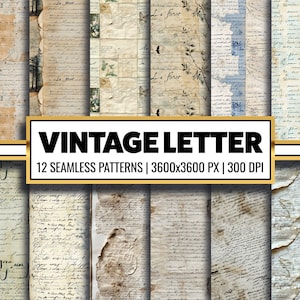 Vintage Buchstabe Junk-Journal Seite Alter Brief Nahtloses Muster altes Hauptbuch druckbares Papier für Scrapbooking und Geschenkverpackung