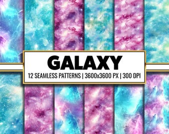 Watercolor Galaxy Digital Paper: Seamless Nebula Patterns (Digital Download)