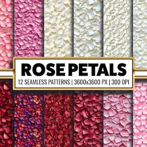 Papier numérique pétales de rose, pétales rouges, modèle sans couture, pétales de mariage, toile de fond, texture de confettis de fleurs, décoration florale pour scrapbooking et décoration
