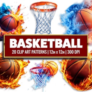 Flammend Basketball Clipart Aquarell Basketball Digital Papercraft Sport Ball Printable Scrapbook Bundle