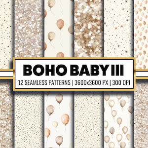 Neutral Boho Baby Digital Paper Baby Nursery Scrapbook Baby Shower Ephemera for Junk Journal and Card Making