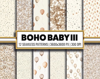 Neutral Boho Baby Digital Paper: 12 Seamless Patterns (Digital Download)