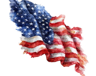 USA Flag Clipart Watercolor Patriotic Flag Bundle for Paper Craft PNG Digital Download