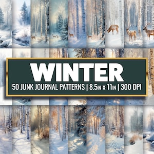 Winter Woodland Junk Journal Supply Winterlandschap Digitaal papier Snowy Wonderland Plakboek Snowy Forest Afdrukbare papieren ambachtelijke scènes