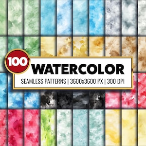 Pacote de gráficos de aquarela Papel digital Pacote de padrões sem costura de aquarela Pacote com desconto Vários suprimentos de diário de aquarela colorida